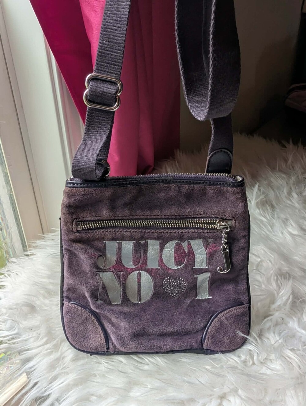 Vintage Juicy Couture Purple Velour Crossbody Bag Juicy No 1 Y2K